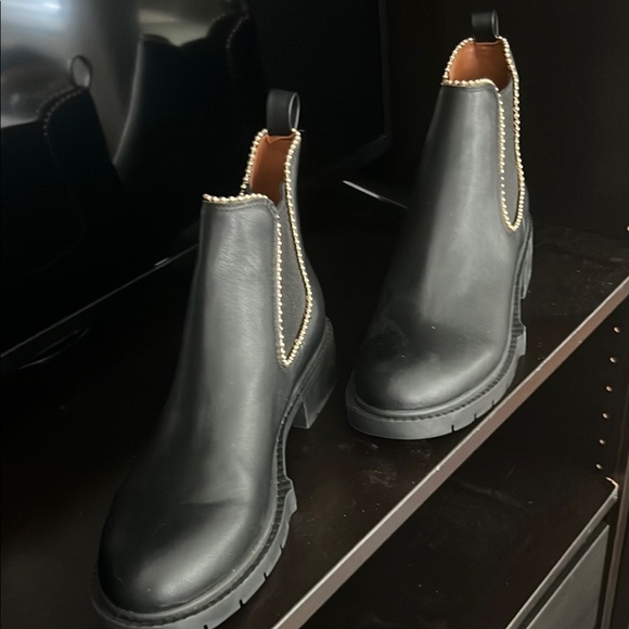 Black Ankle Boots with Gold Trim - Picture 1 of 5
